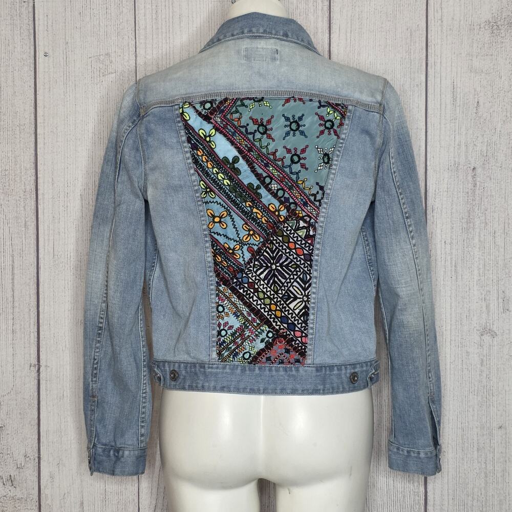 Lucky Brand Embroidered Denim Jacket Boho Festival Western, sz M - Picture 6 of 8